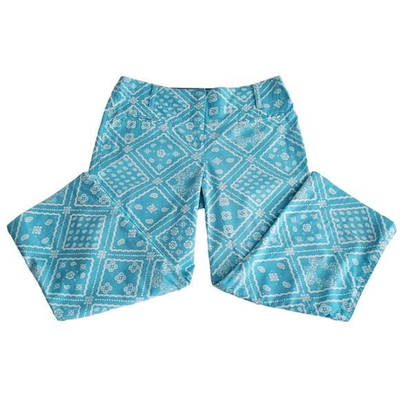 Ann Taylor Loft Boho Paisley Crop Pants | Like New | 0P | Turquoise White - Picture 6 of 12